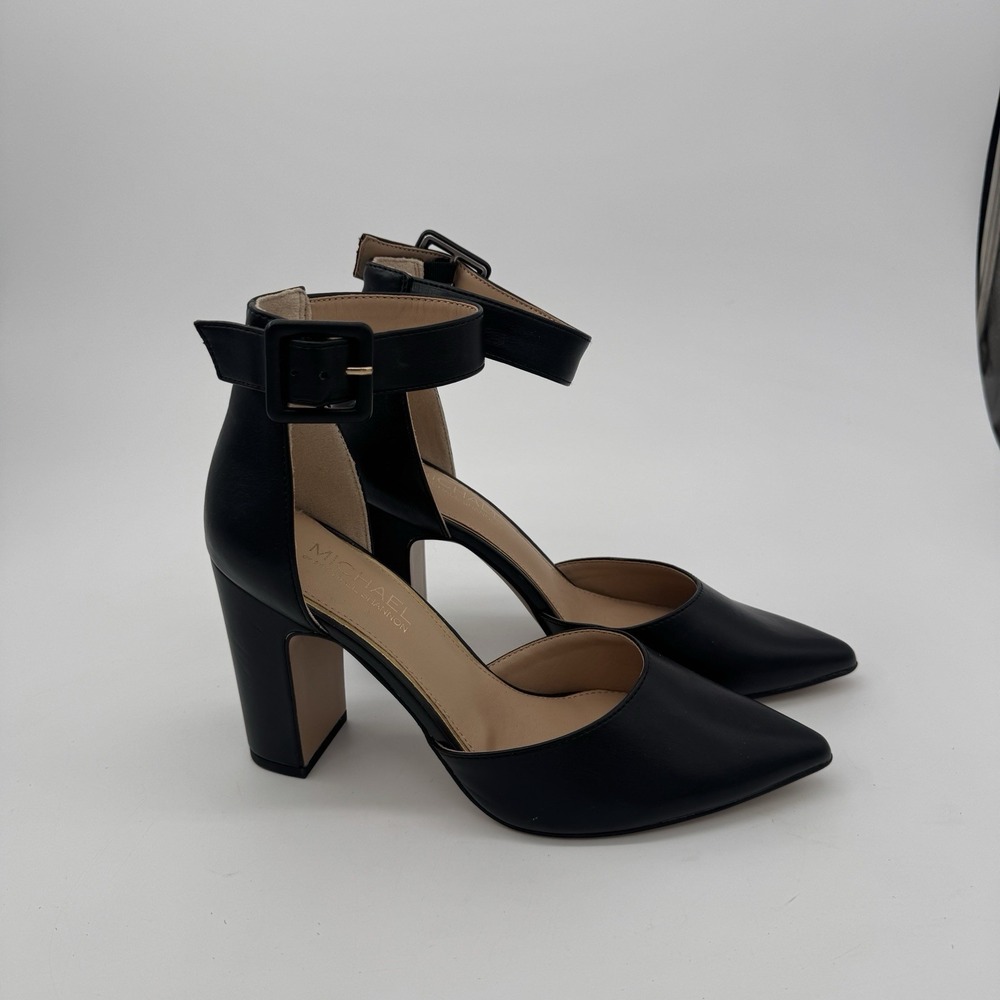 Michael Shannon Rosalie Heels Size 9 Black Ankle Strap D Orsay Block Pumps 4in - Picture 3 of 16